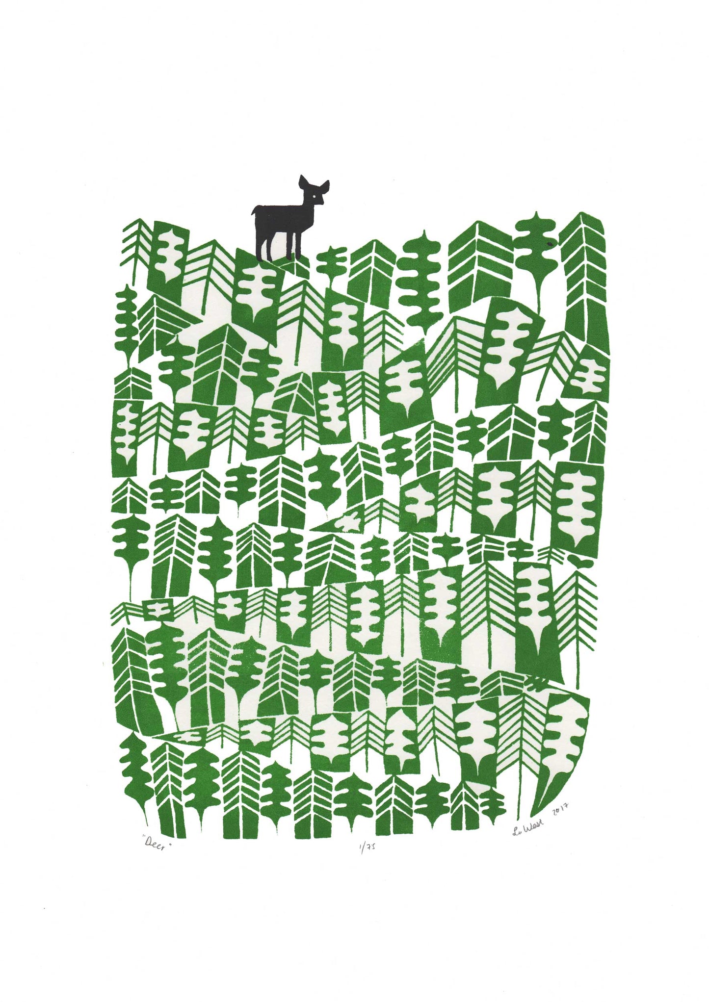 Deer Screen Print in Pine Green and Black