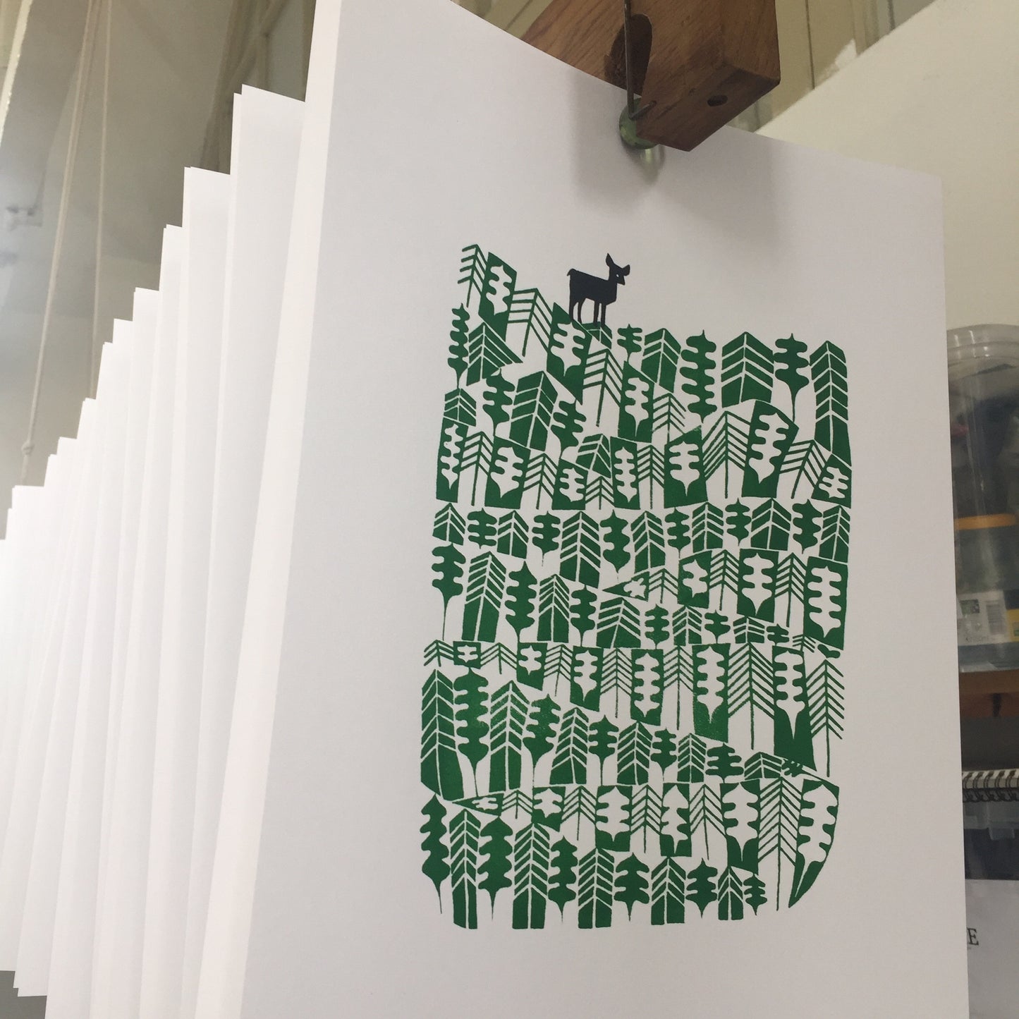 Deer Screen Print in Pine Green and Black