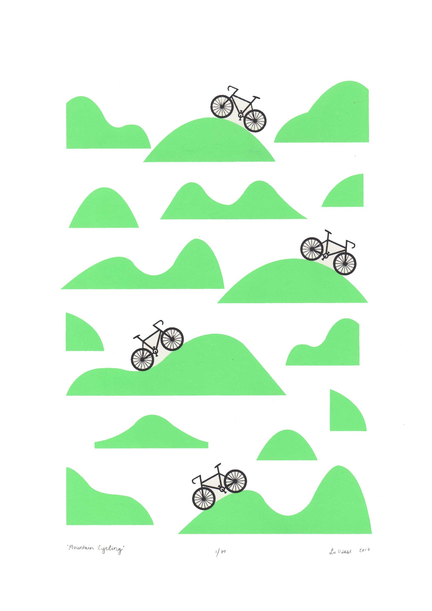 Mountain Cycling Screen Print in Retro Mint