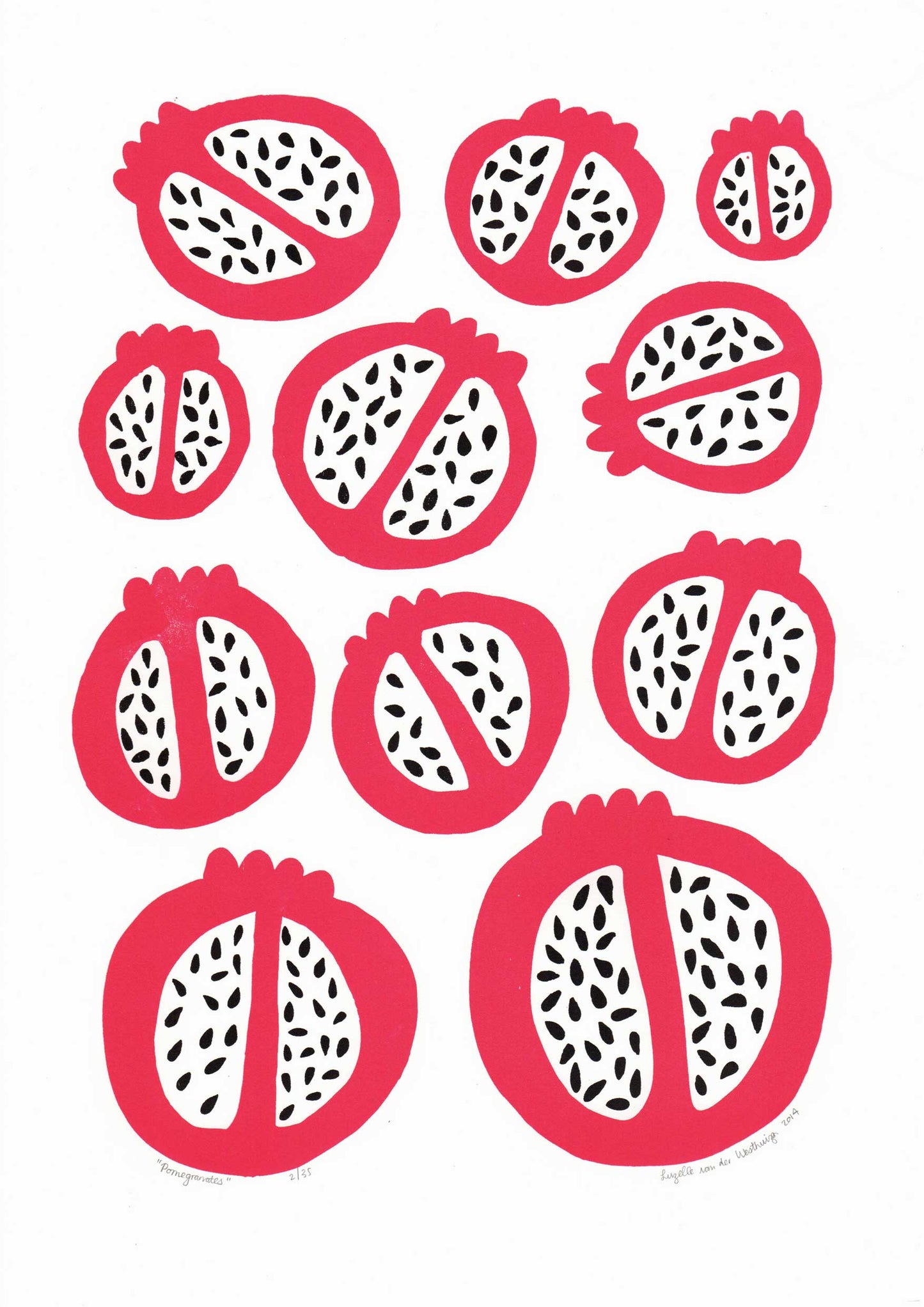 Pomegranates Screen Print in Bright Red